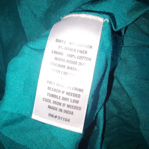 Crown & Ivy Sz S Cotton Green Embroidered Gold Metallic Midi Dress Tiered Ruffle - Picture 8 of 9